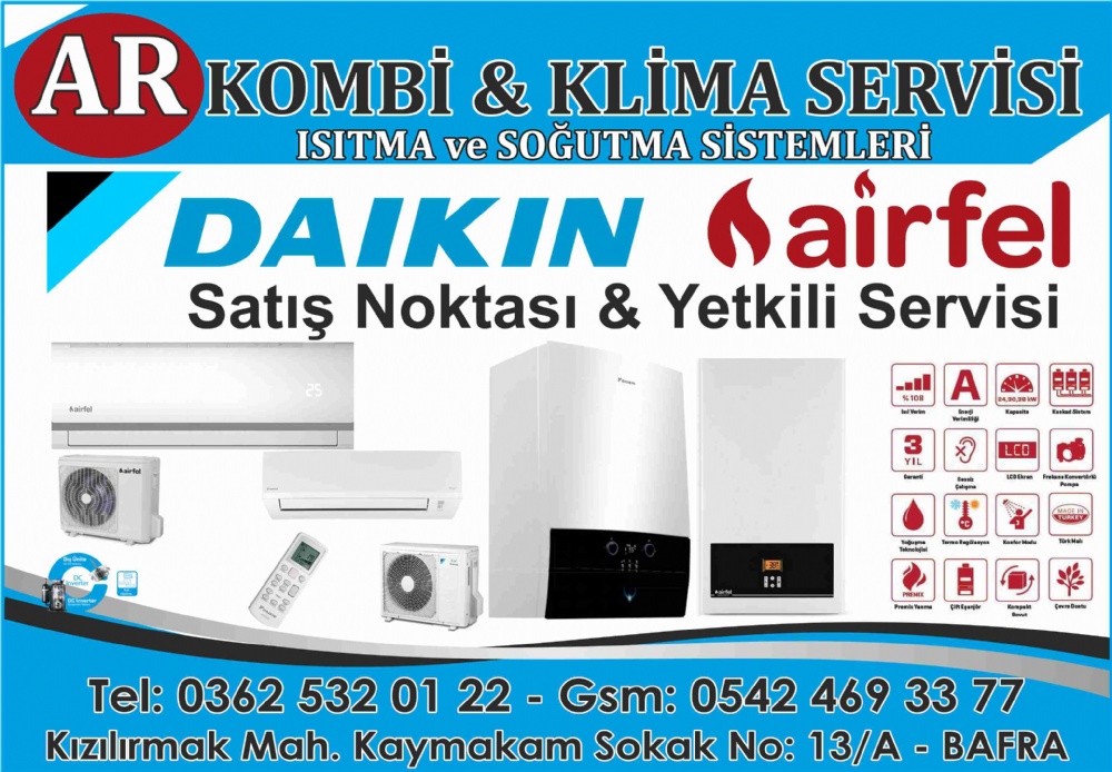 AR KOMBİ, KLİMA DAİKİN YETKİLİ SERVİSİ BAFRA